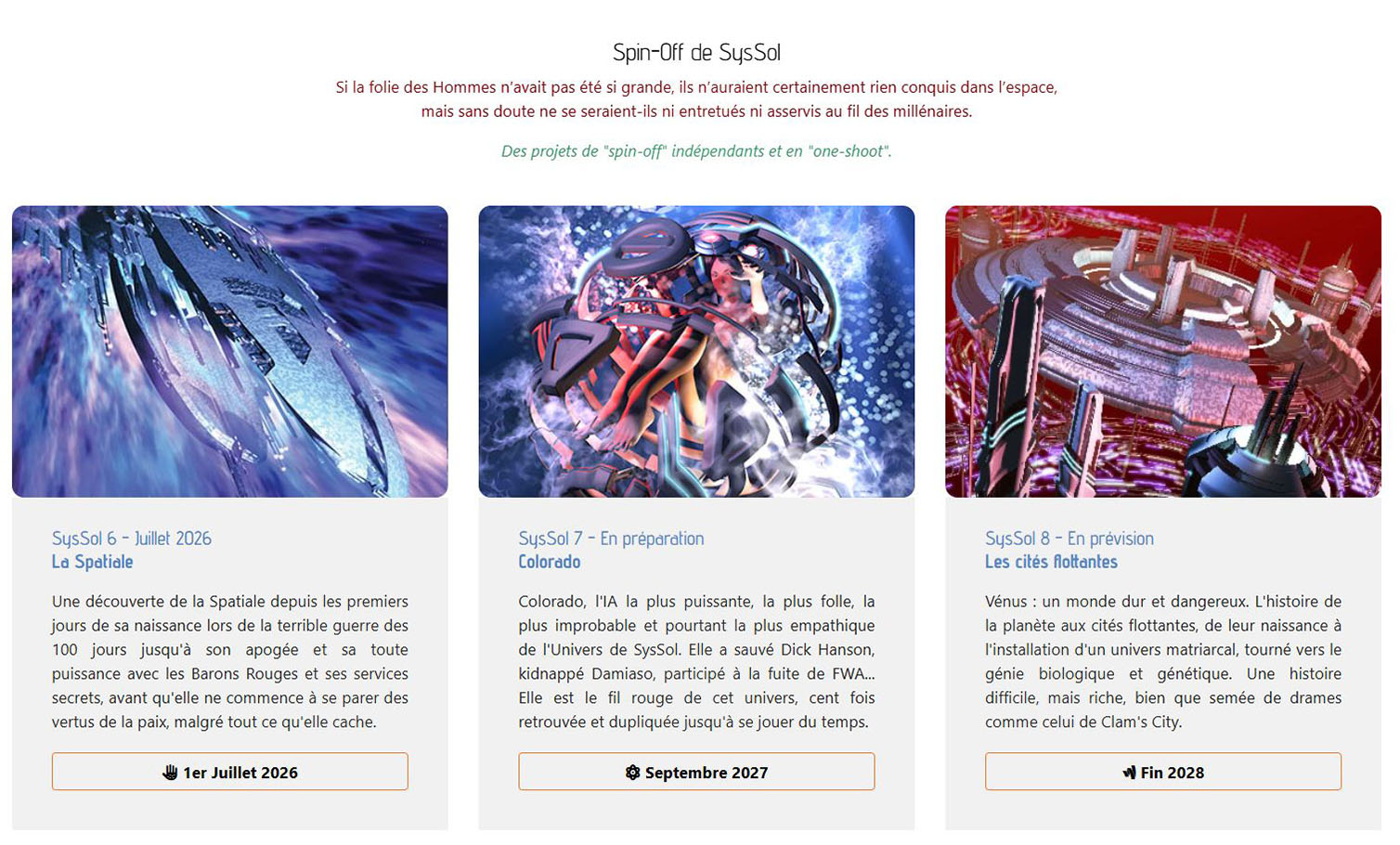 Couvertures des 3 Spin-Off de SysSol annoncés